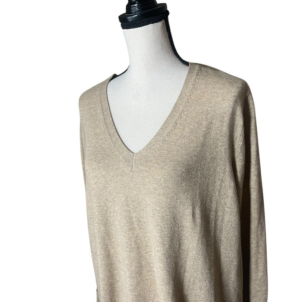 J.Jill V Neck Tunic Sweater Cotton Blend Camel Size 2X Capsule Wardrobe Neutral - Picture 2 of 10